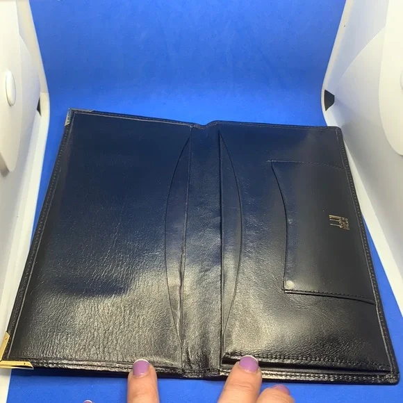 Alfred Dunhill Black Vintage Leather Gold Tip Long Bifold Wallet